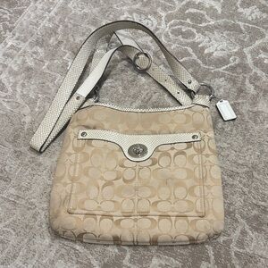 Coach Signature Beige and Cream Crossbody Bag
